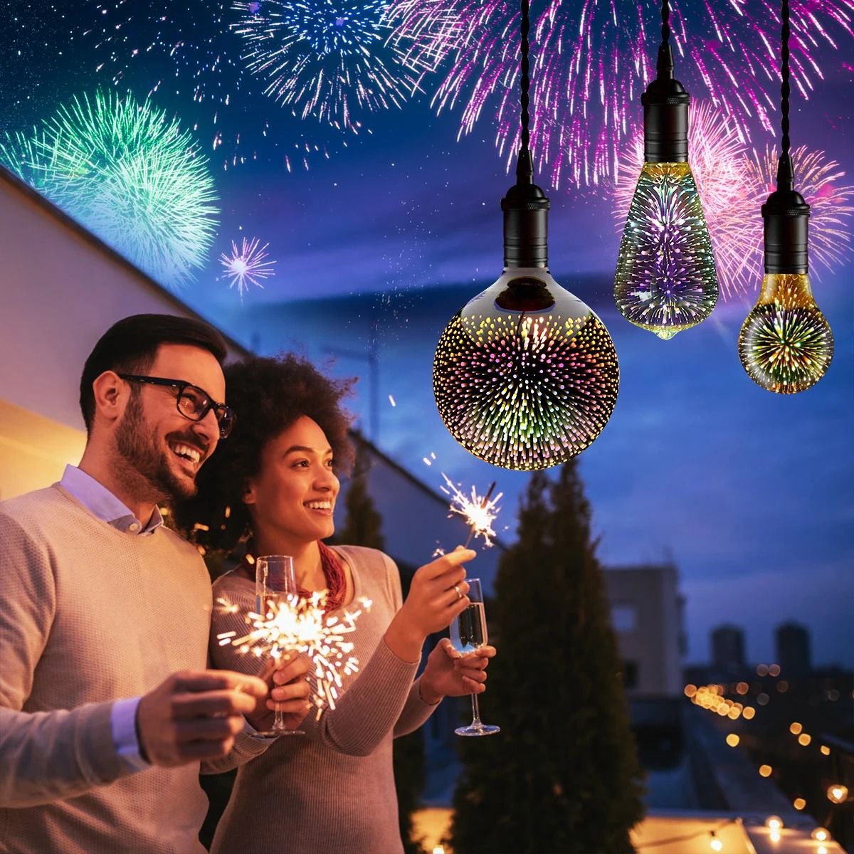 3D Fireworks Effect Vintage LED Bulb Retro Edison Lamp 5