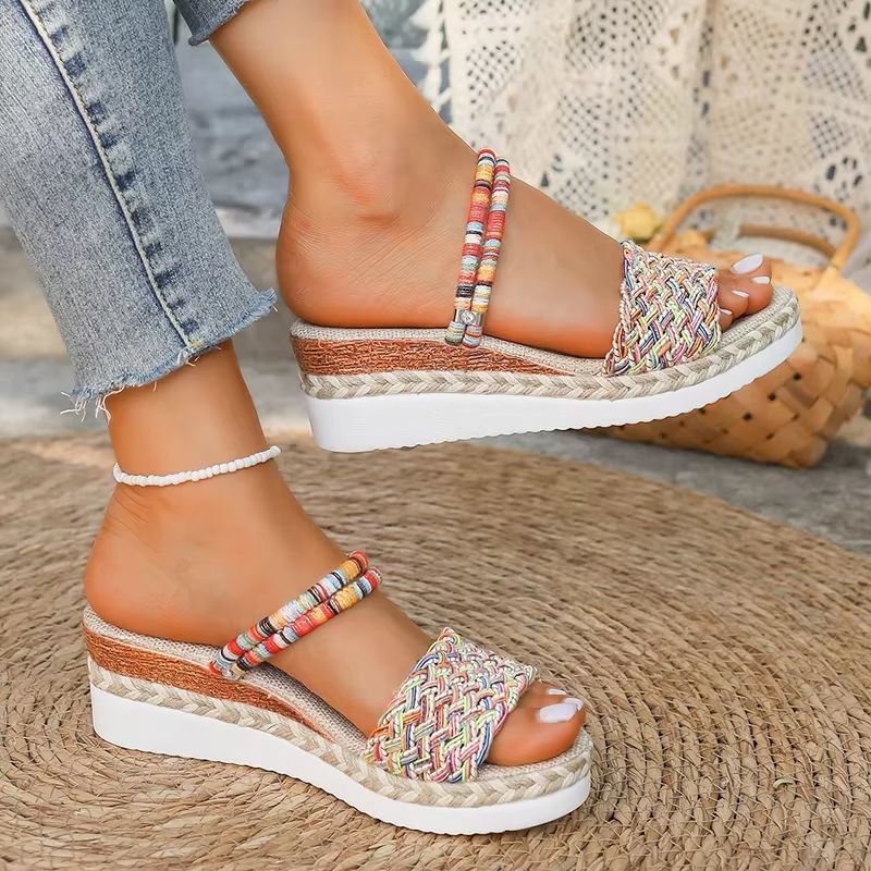 BohoWaves ColorPop Woven Wedge Sandals Plus Size Friendly 3