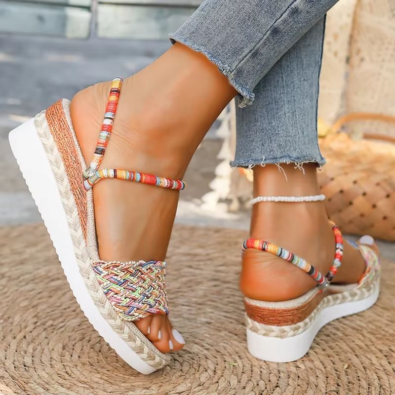 BohoWaves ColorPop Woven Wedge Sandals Plus Size Friendly 4