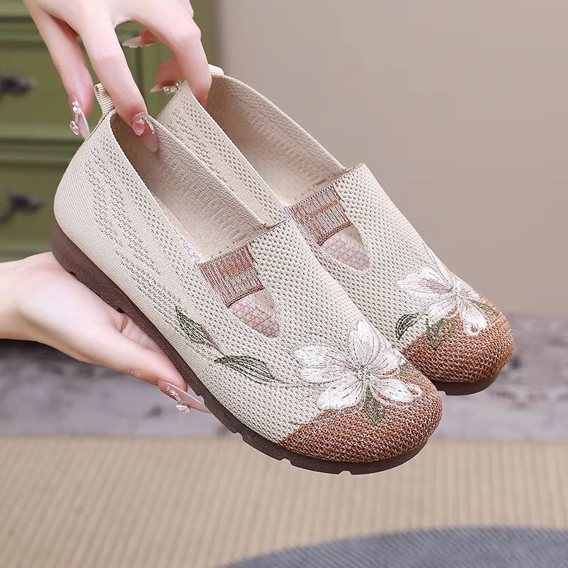 Breathable Summer Women Mesh Flat Shoes Soft Sole Anti Slip Embroidered Casual Loafers
