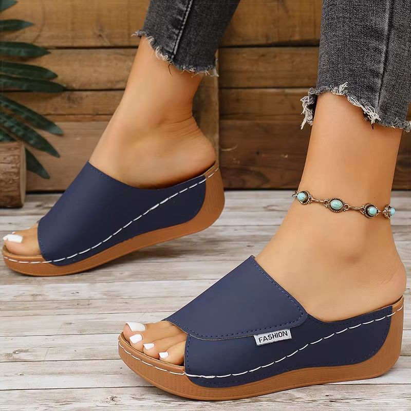 Women Luxury Wedge Sandals Summer Heeled Open Toe Slip On Casual Shoes 3