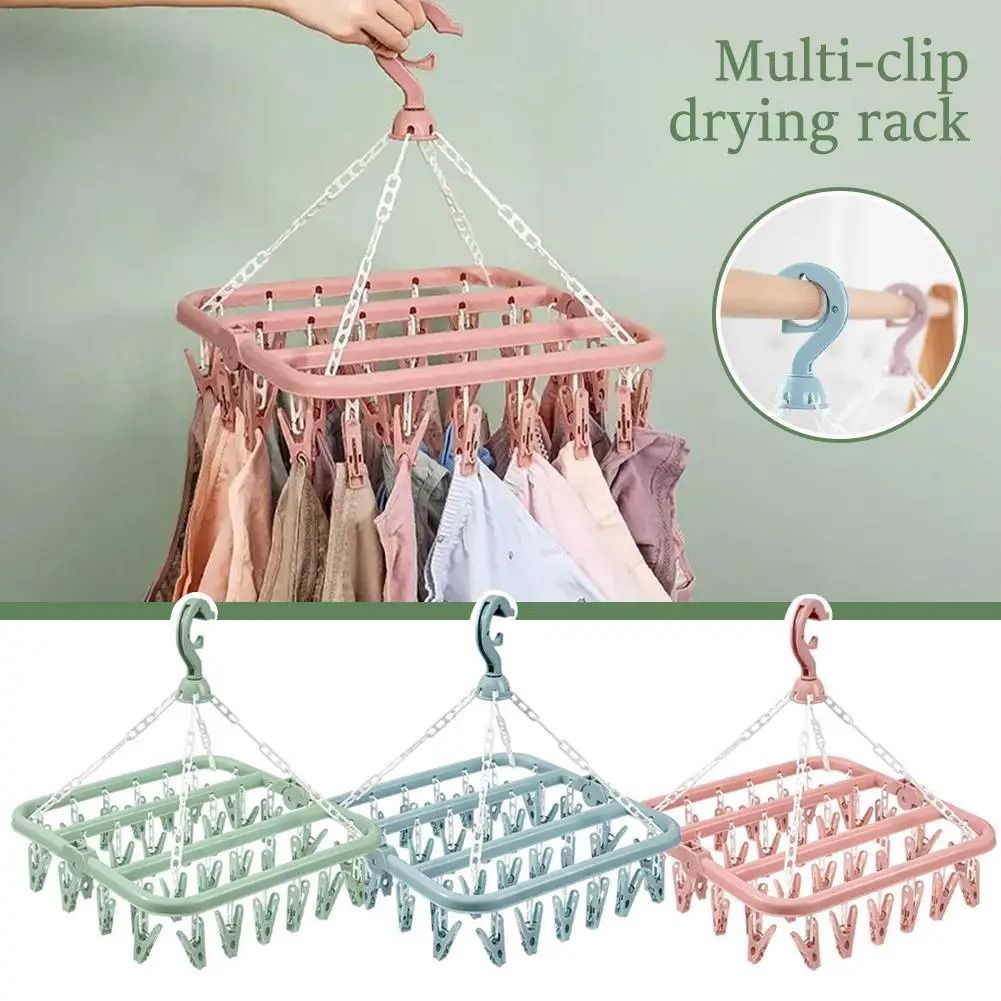 Clothes Drying Hanger with 32 Clips