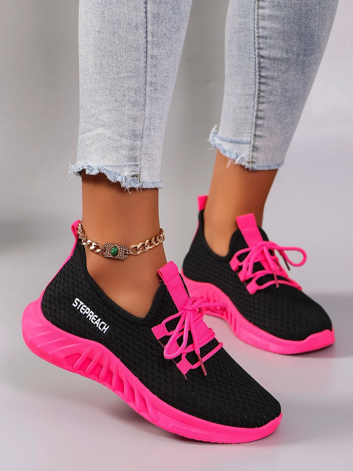 Womens Color Block Casual Sports Shoes With Strap 1