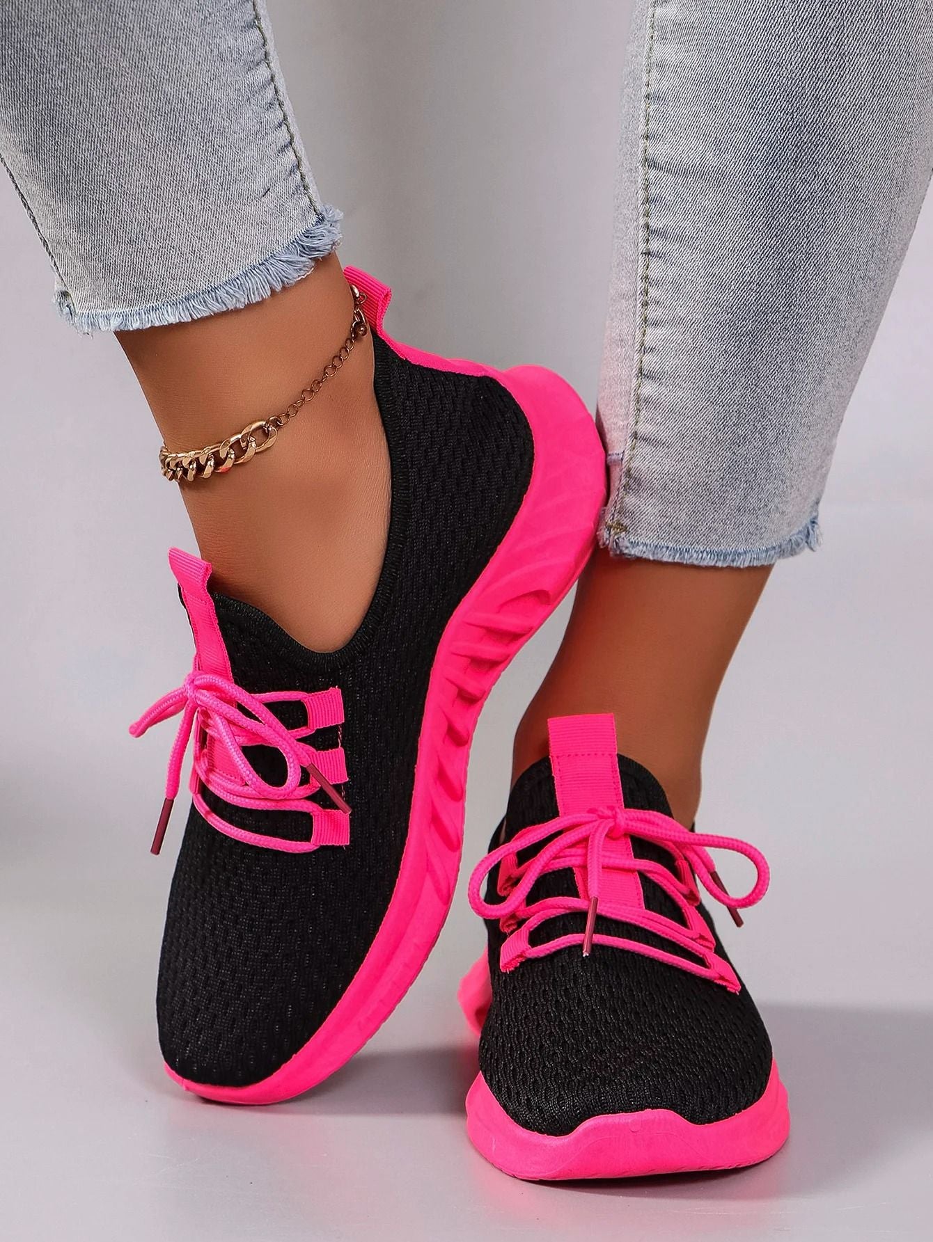 Womens Color Block Casual Sports Shoes With Strap 2