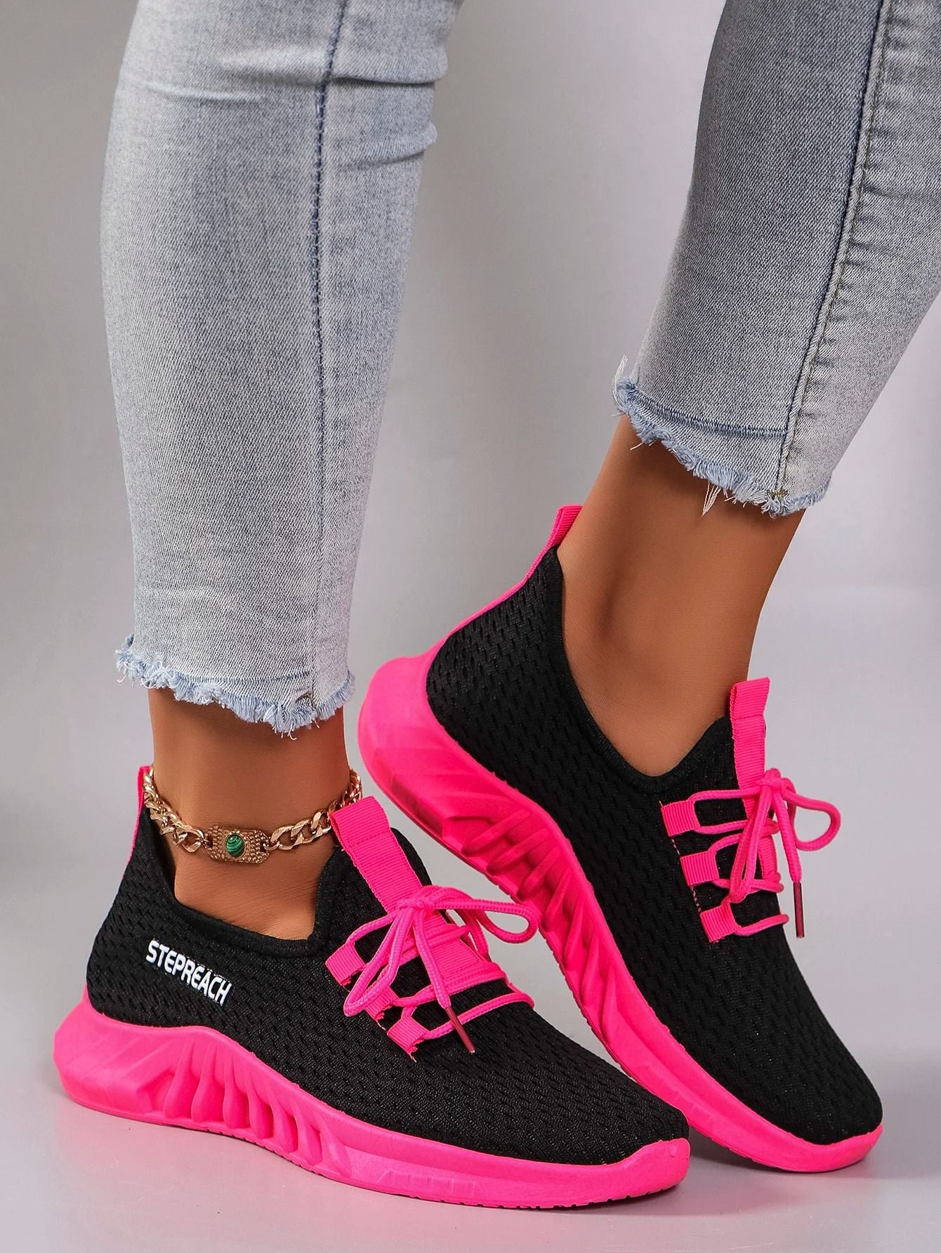 Womens Color Block Casual Sports Shoes With Strap 4