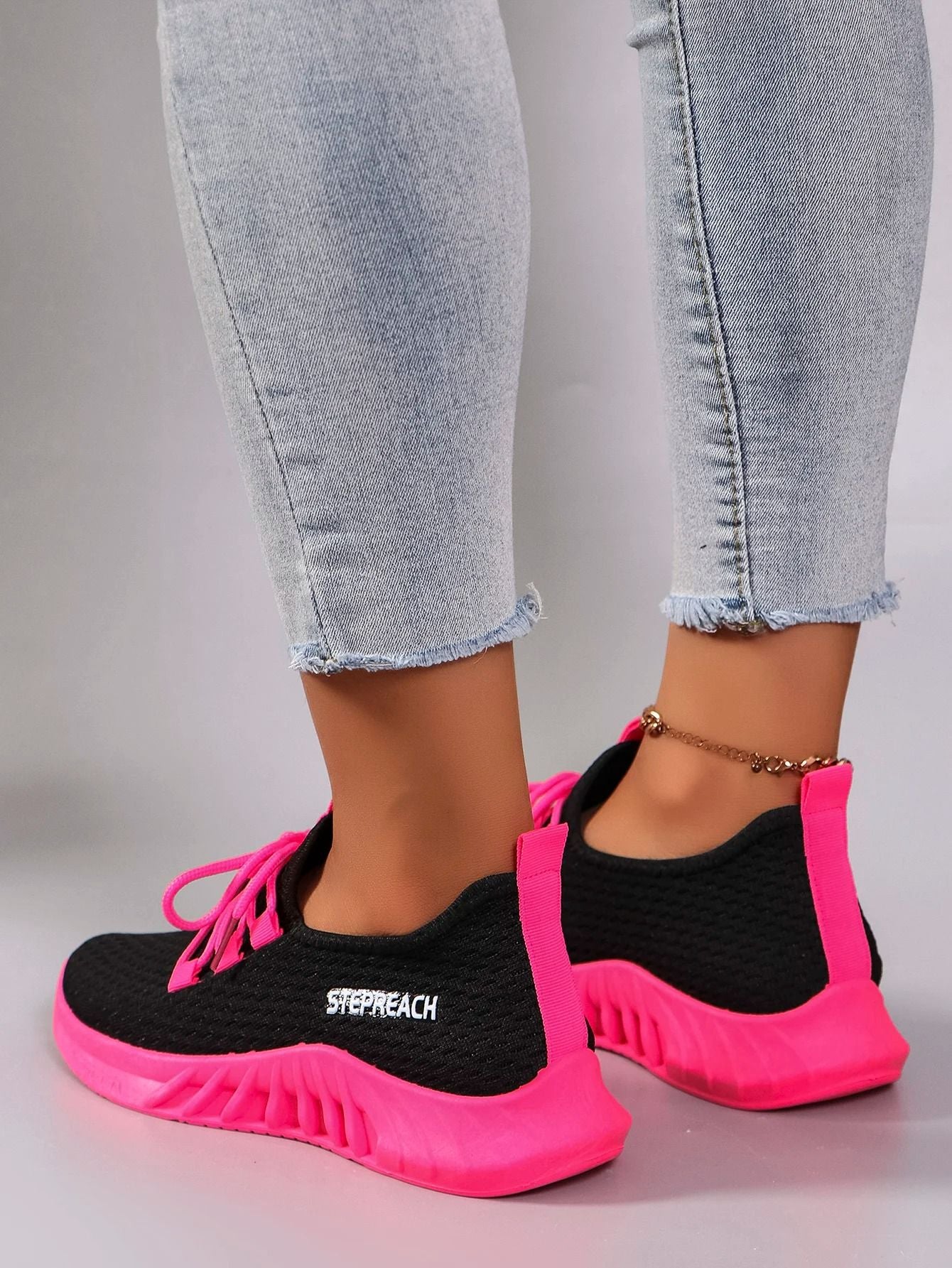Womens Color Block Casual Sports Shoes With Strap 5