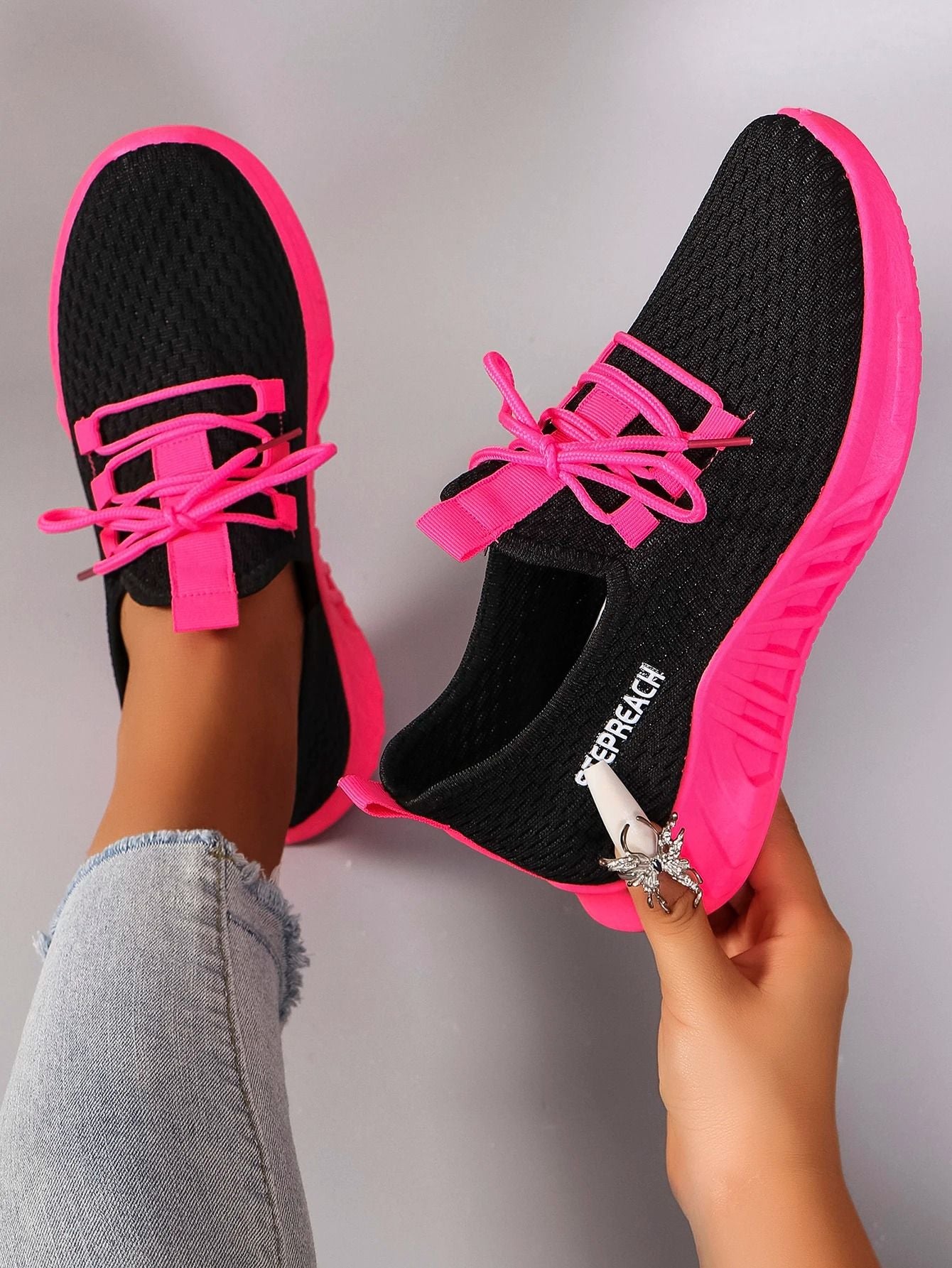 Womens Color Block Casual Sports Shoes With Strap 6