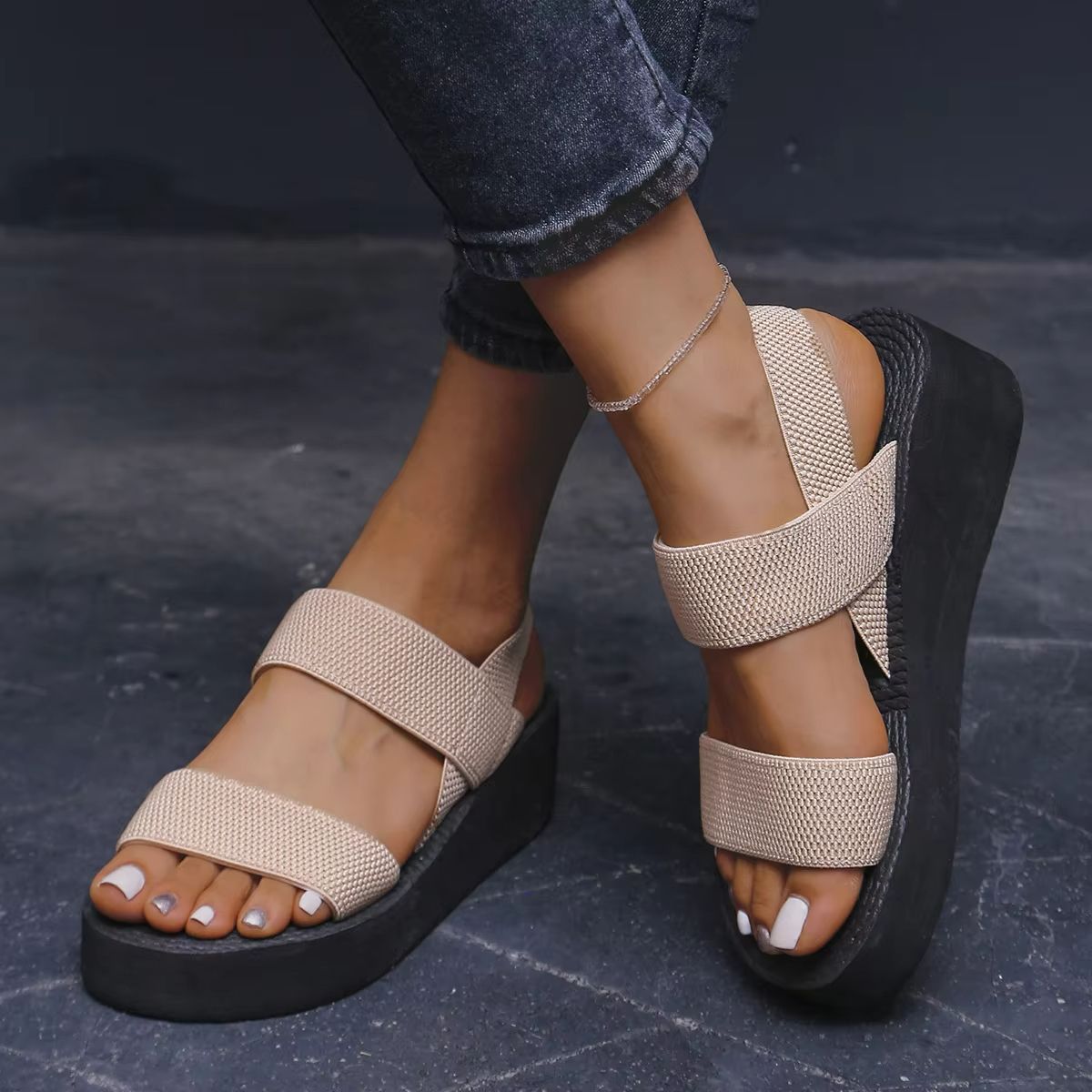 Minimalist Womens Wedge Sandals  Open Toe Platform Slingbacks With Elastic Back Strap 2