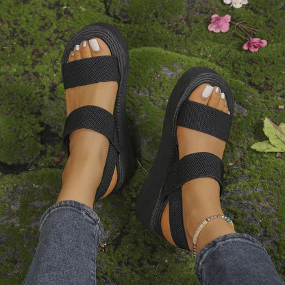 Minimalist Womens Wedge Sandals  Open Toe Platform Slingbacks With Elastic Back Strap 3