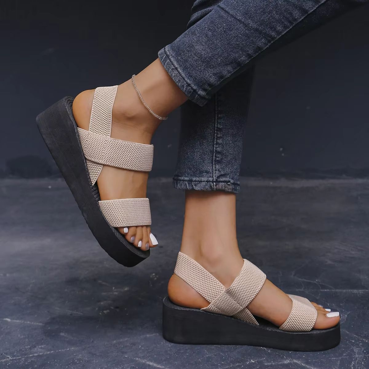 Minimalist Womens Wedge Sandals  Open Toe Platform Slingbacks With Elastic Back Strap 4