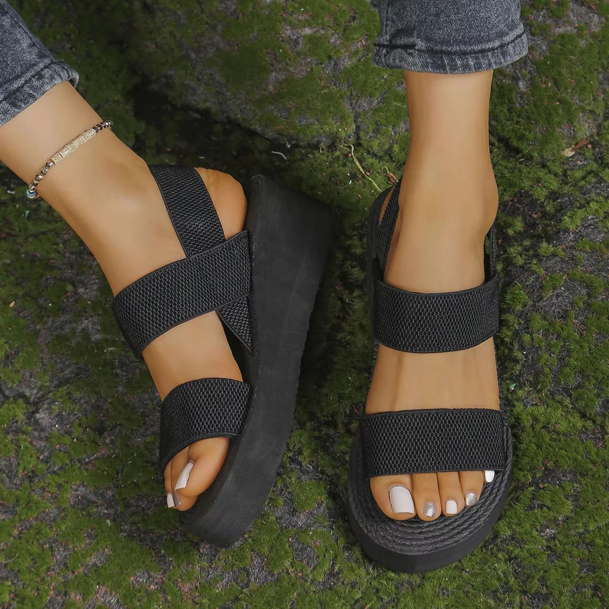 Minimalist Womens Wedge Sandals  Open Toe Platform Slingbacks With Elastic Back Strap 5