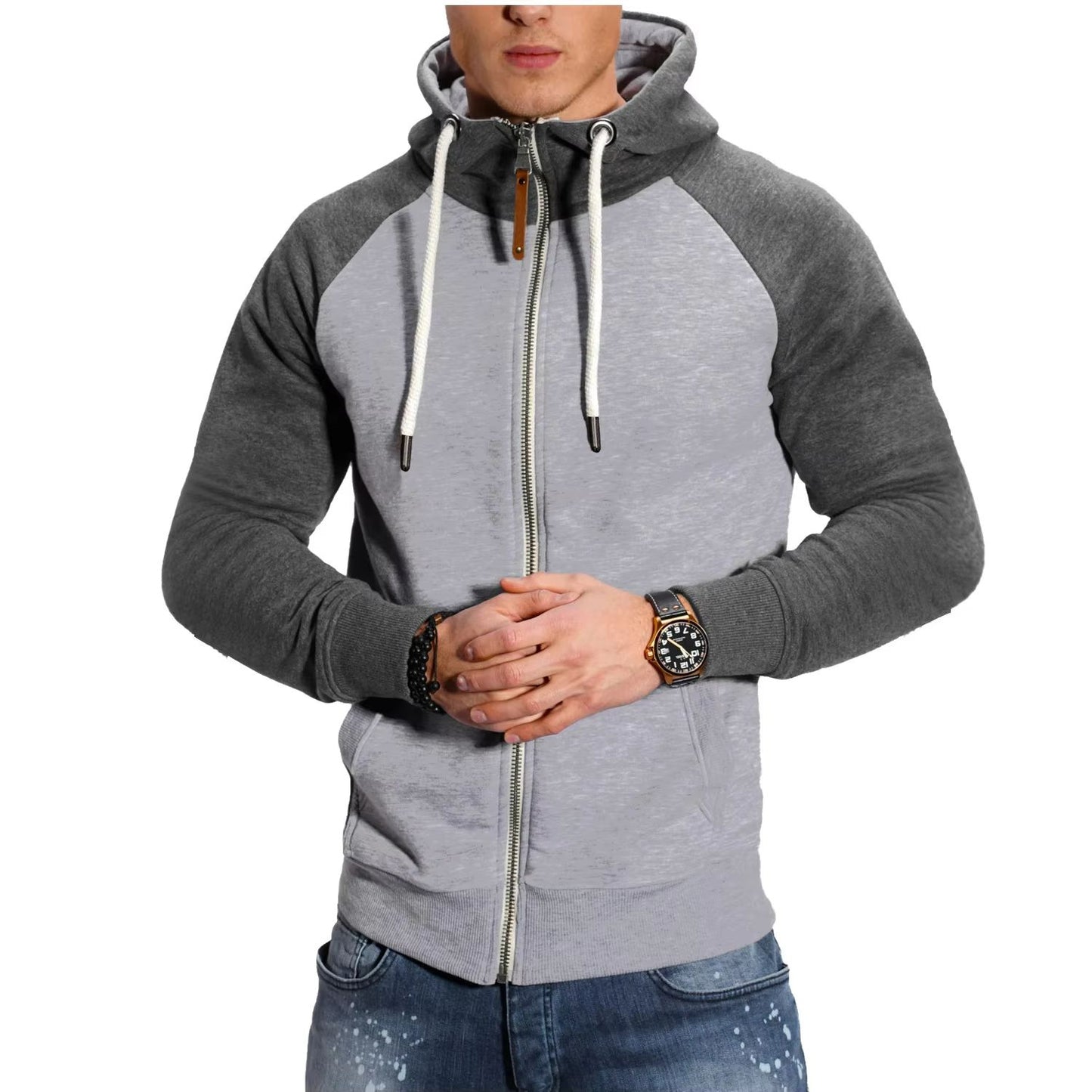 Mens High Neck Zipper Hoodie Long Sleeve Pullover Sweatshirt Jacket 2