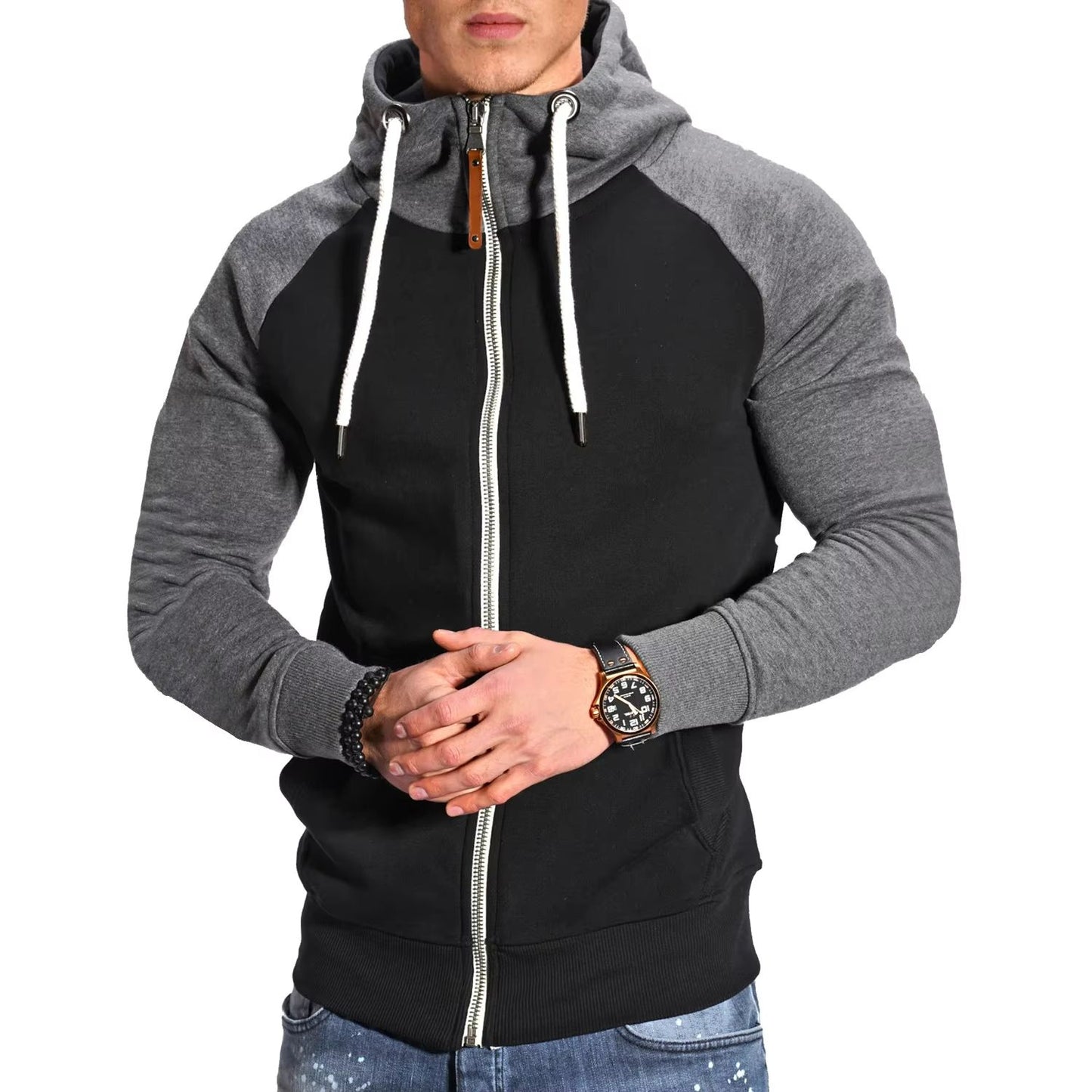 Mens High Neck Zipper Hoodie Long Sleeve Pullover Sweatshirt Jacket 9