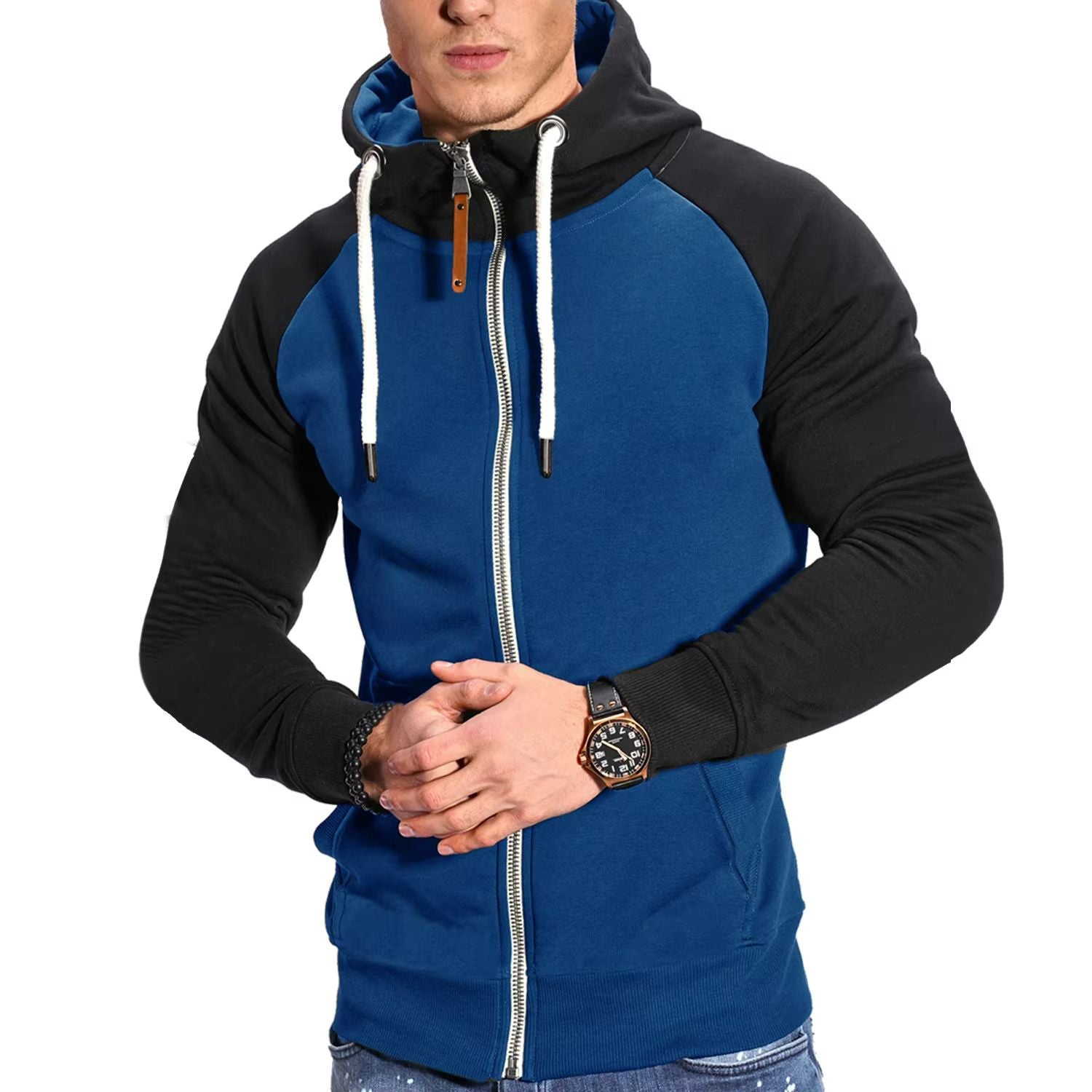 Mens High Neck Zipper Hoodie Long Sleeve Pullover Sweatshirt Jacket 11