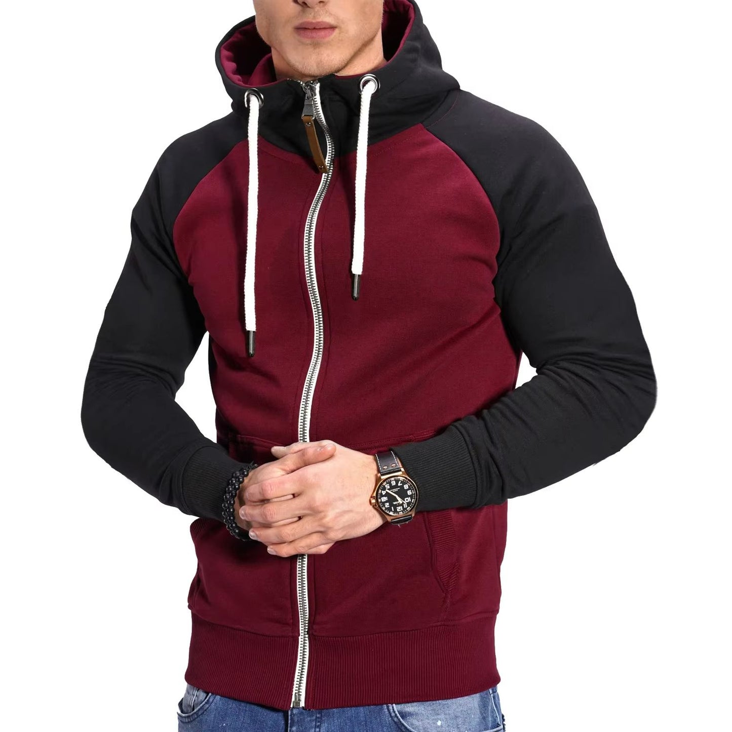 Mens High Neck Zipper Hoodie Long Sleeve Pullover Sweatshirt Jacket 14