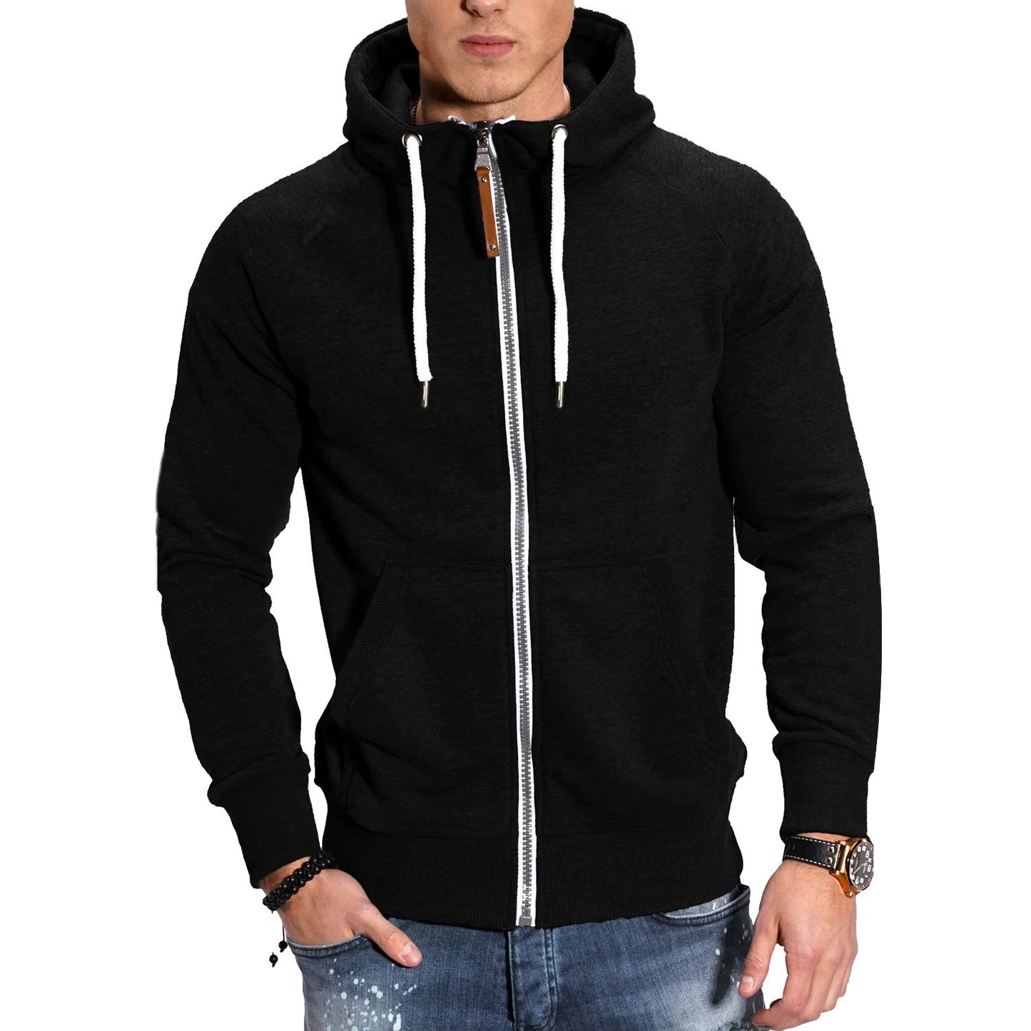 Mens High Neck Zipper Hoodie Long Sleeve Pullover Sweatshirt Jacket 7