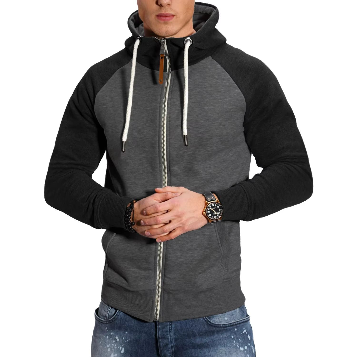 Mens High Neck Zipper Hoodie Long Sleeve Pullover Sweatshirt Jacket 8