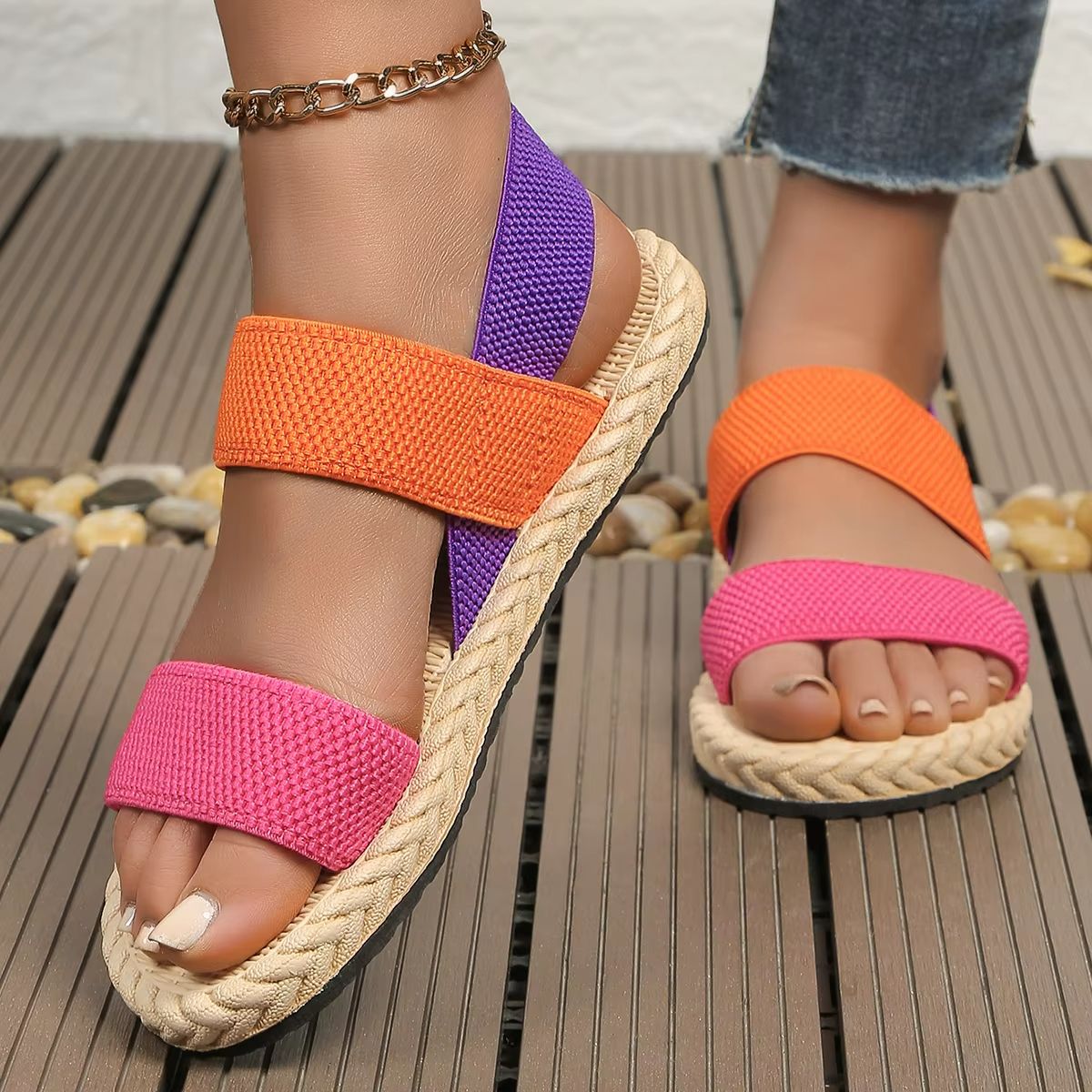 Chic Comfort Womens Elastic Flat Sandals  AntiSlip Stylish  AllDay Wear 2