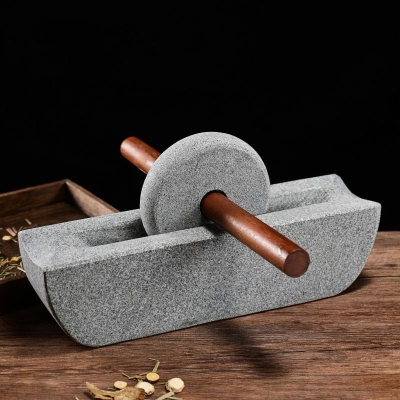 Traditional Mill Grinder Set with Roller and Tray for Spice Grinding