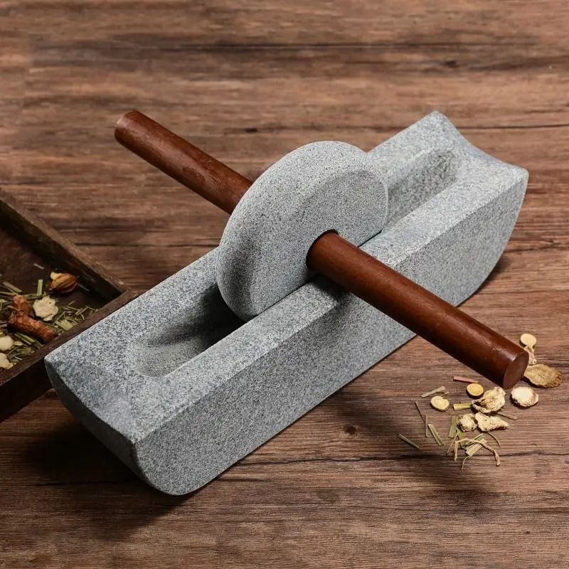 Traditional Mill Grinder Set With Roller And Tray For Spice Grinding 1