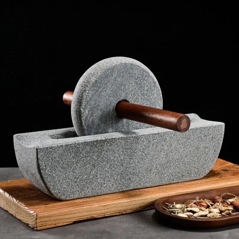 Traditional Mill Grinder Set With Roller And Tray For Spice Grinding 3