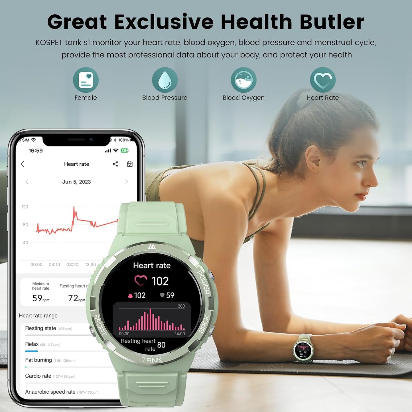 TANK S1 Smartwatch Women, AMOLED AOD Screen, 5ATM Waterproof, Bluetooth Call Ultra Smart Watch for Fitness