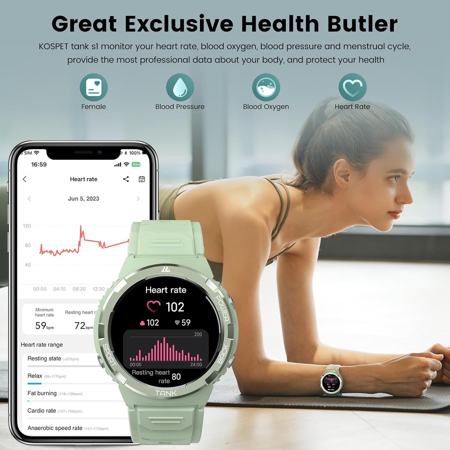 TANK S1 Smartwatch Women, AMOLED AOD Screen, 5ATM Waterproof, Bluetooth Call Ultra Smart Watch for Fitness