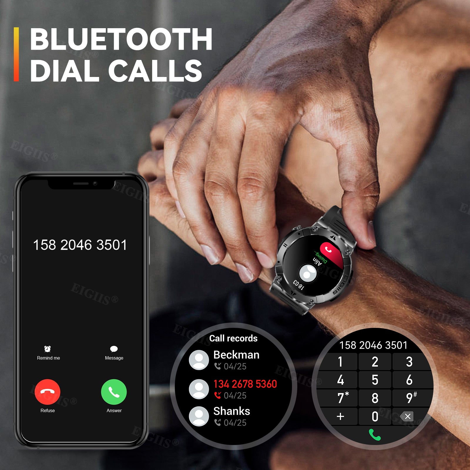 Smart Watch Men TFT Screen Bluetooth Call, Blood Pressure, Fitness Health Tracker, Custom Dial Waterproof Smartwatch