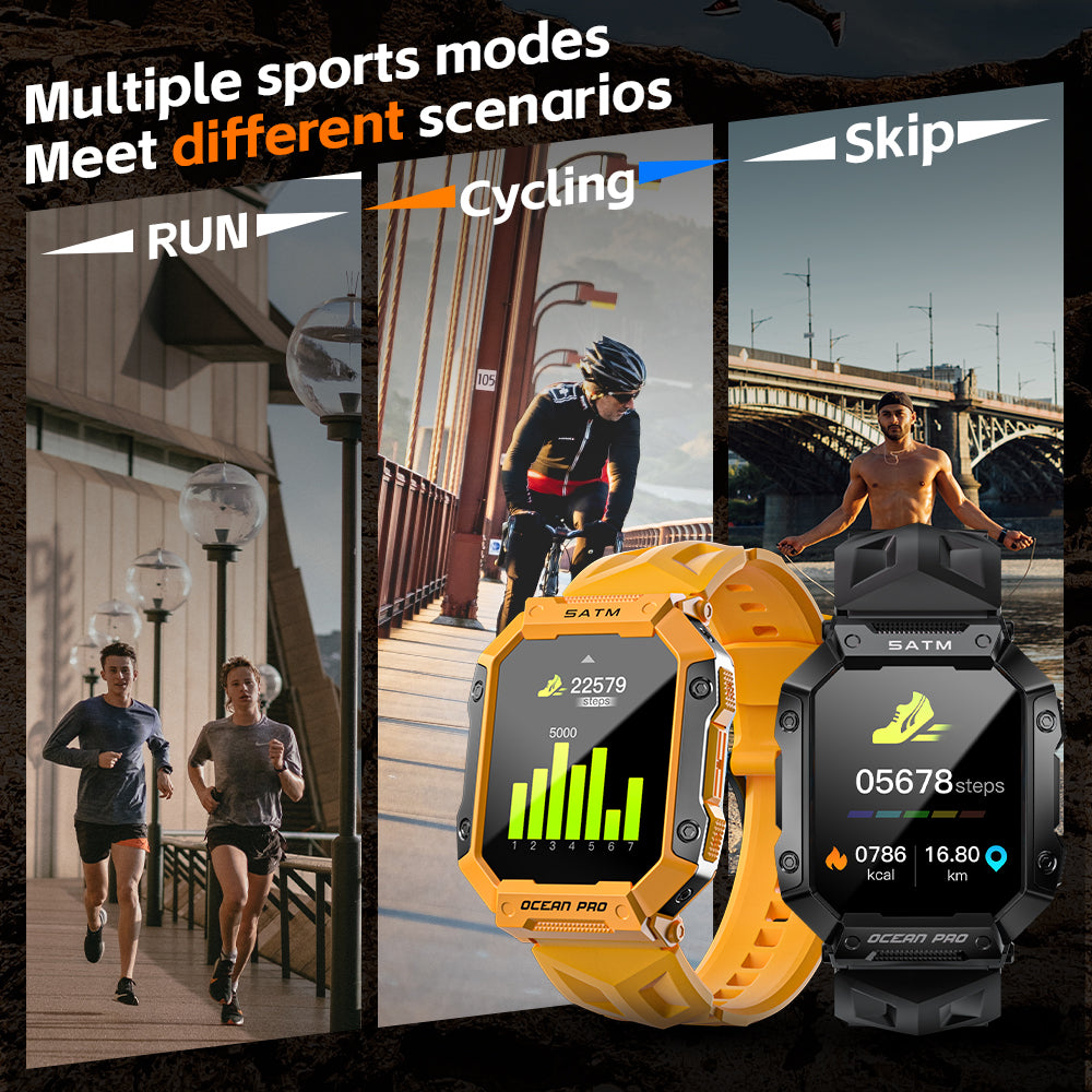 LOKMAT Ocean Pro Sport Smart Watch 5ATM Waterproof, Rugged Smartwatches, Full Touch Screen Fitness Tracker Heart Rate