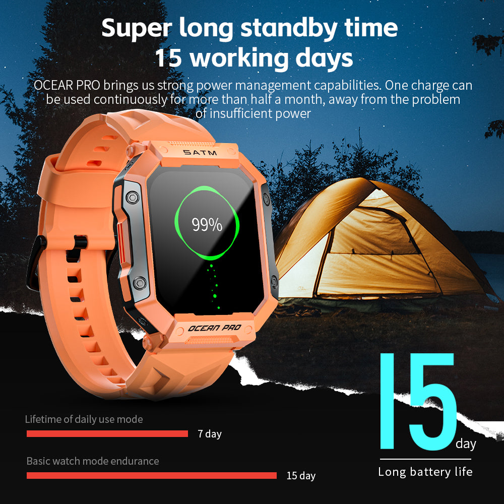 LOKMAT Ocean Pro Sport Smart Watch 5ATM Waterproof, Rugged Smartwatches, Full Touch Screen Fitness Tracker Heart Rate