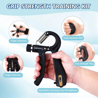 Grip Trainer Kit With Adjustable Hand Gripper Finger Exercisers Stress Ball And Forearm Ring 2
