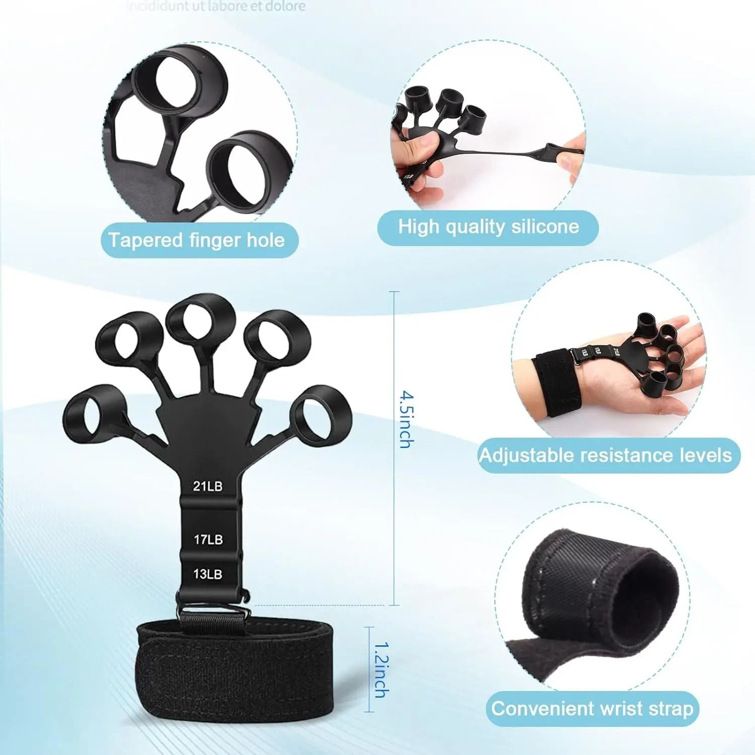 Grip Trainer Kit With Adjustable Hand Gripper Finger Exercisers Stress Ball And Forearm Ring 4