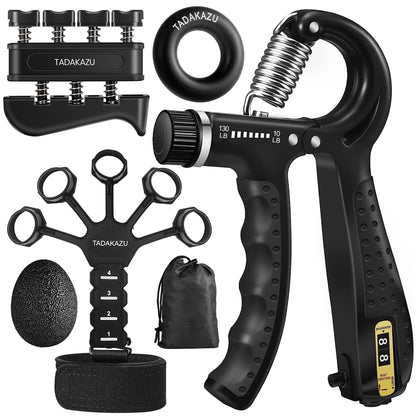 Grip Trainer Kit With Adjustable Hand Gripper Finger Exercisers Stress Ball And Forearm Ring 6