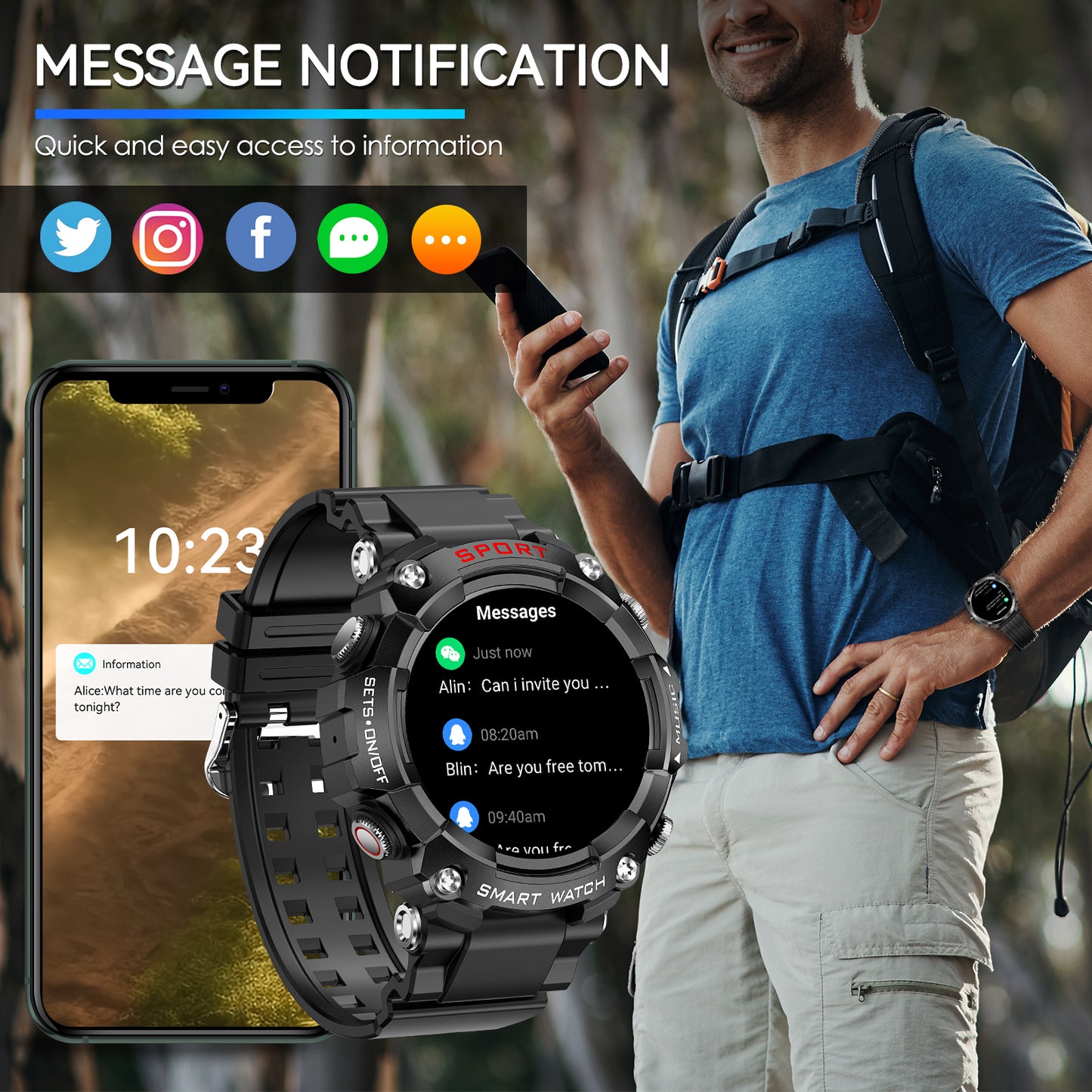 AMOLED Display Smart Watch with In-Ear Bluetooth Headset, Heart Rate, Blood Pressure, Oxygen Saturation, HD Audio