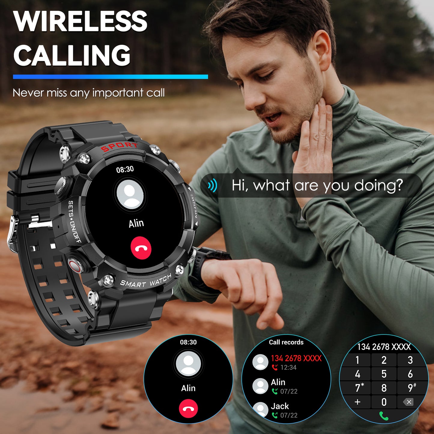 AMOLED Display Smart Watch with In-Ear Bluetooth Headset, Heart Rate, Blood Pressure, Oxygen Saturation, HD Audio