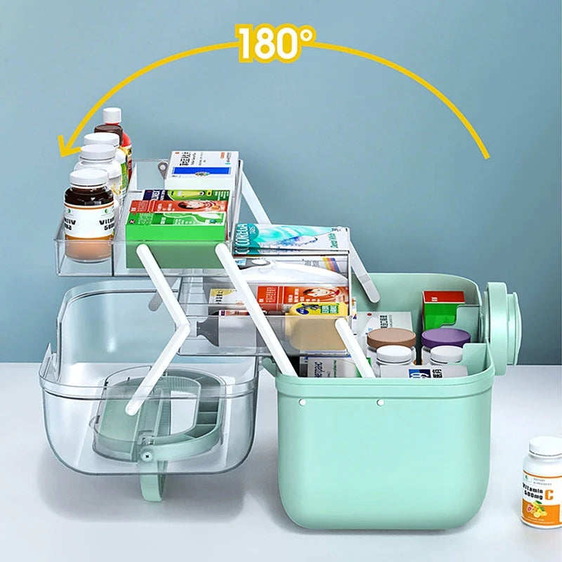 Large Capacity Family Medicine Organizer Box, Portable First Aid Kit & Plastic Medicine Storage Box for Home Organizing