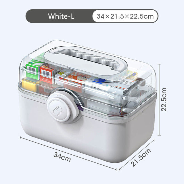 Large Capacity Family Medicine Organizer Box, Portable First Aid Kit & Plastic Medicine Storage Box for Home Organizing