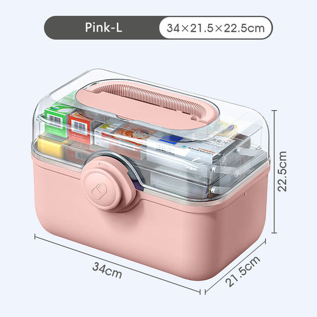 Large Capacity Family Medicine Organizer Box, Portable First Aid Kit & Plastic Medicine Storage Box for Home Organizing