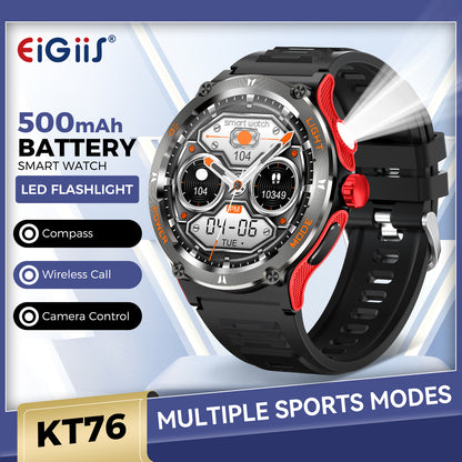 KT76 Smart Watch Waterproof Men Sport, Compass, LED Flashlight, Heart Rate Monitor, Sleep, Bluetooth Call