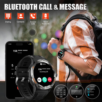KT76 Smart Watch Waterproof Men Sport, Compass, LED Flashlight, Heart Rate Monitor, Sleep, Bluetooth Call