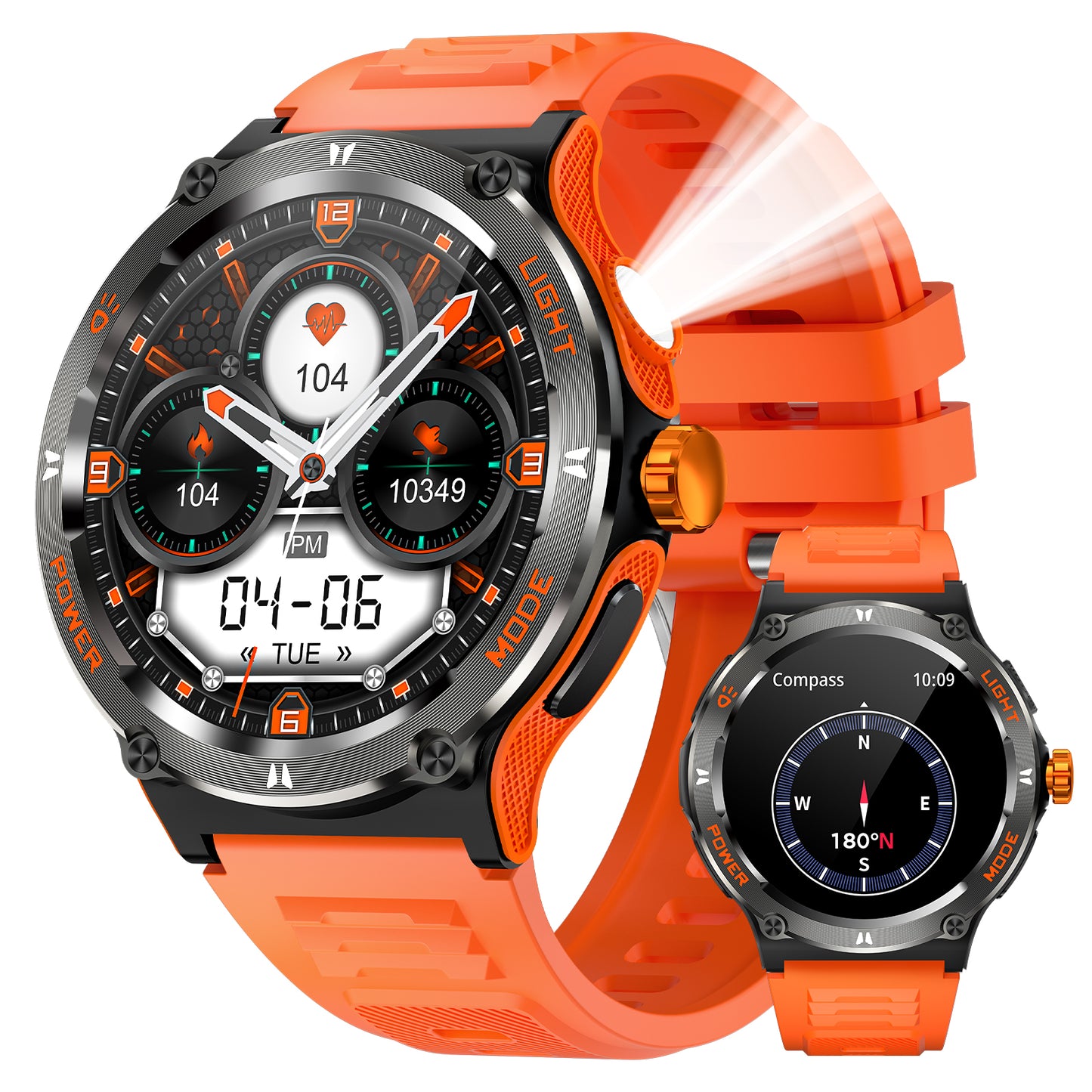 KT76 Smart Watch Waterproof Men Sport, Compass, LED Flashlight, Heart Rate Monitor, Sleep, Bluetooth Call