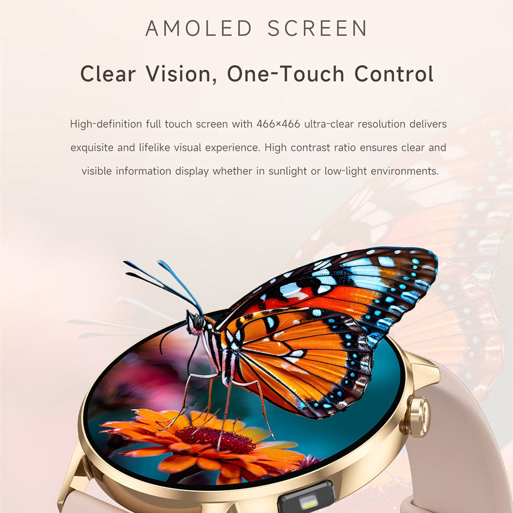 Newest Women AMOLED Screen Bluetooth Call Smart Watch, Heart Rate Monitor, Multifunctional Flashlight, Voice Assistant