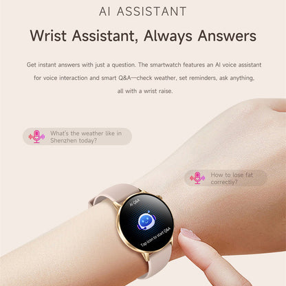 Newest Women AMOLED Screen Bluetooth Call Smart Watch, Heart Rate Monitor, Multifunctional Flashlight, Voice Assistant