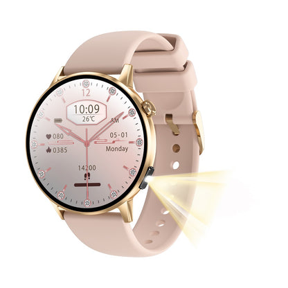 Newest Women AMOLED Screen Bluetooth Call Smart Watch, Heart Rate Monitor, Multifunctional Flashlight, Voice Assistant