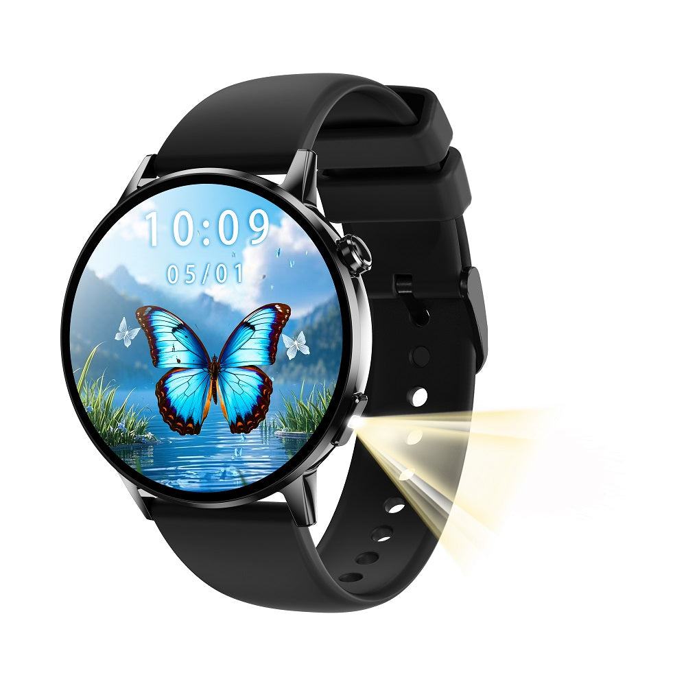 Newest Women AMOLED Screen Bluetooth Call Smart Watch, Heart Rate Monitor, Multifunctional Flashlight, Voice Assistant