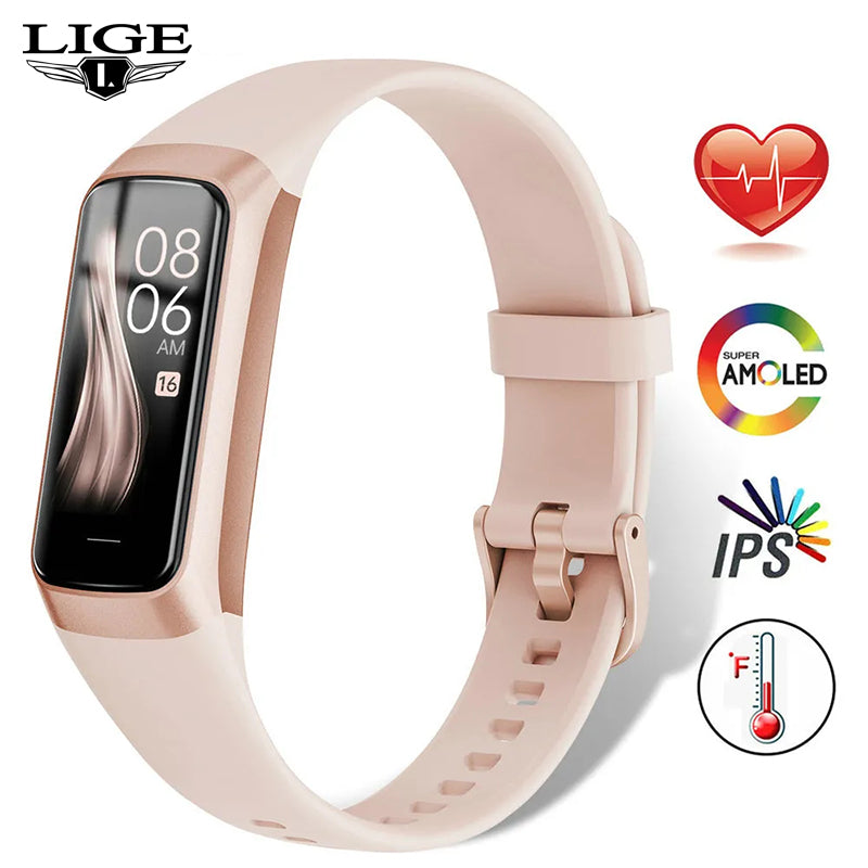 Amoled Smart Watch Smartwatch, Sport Fitness Tracker for Women, Waterproof Heart Rate Blood Monitor Connected Bracelet