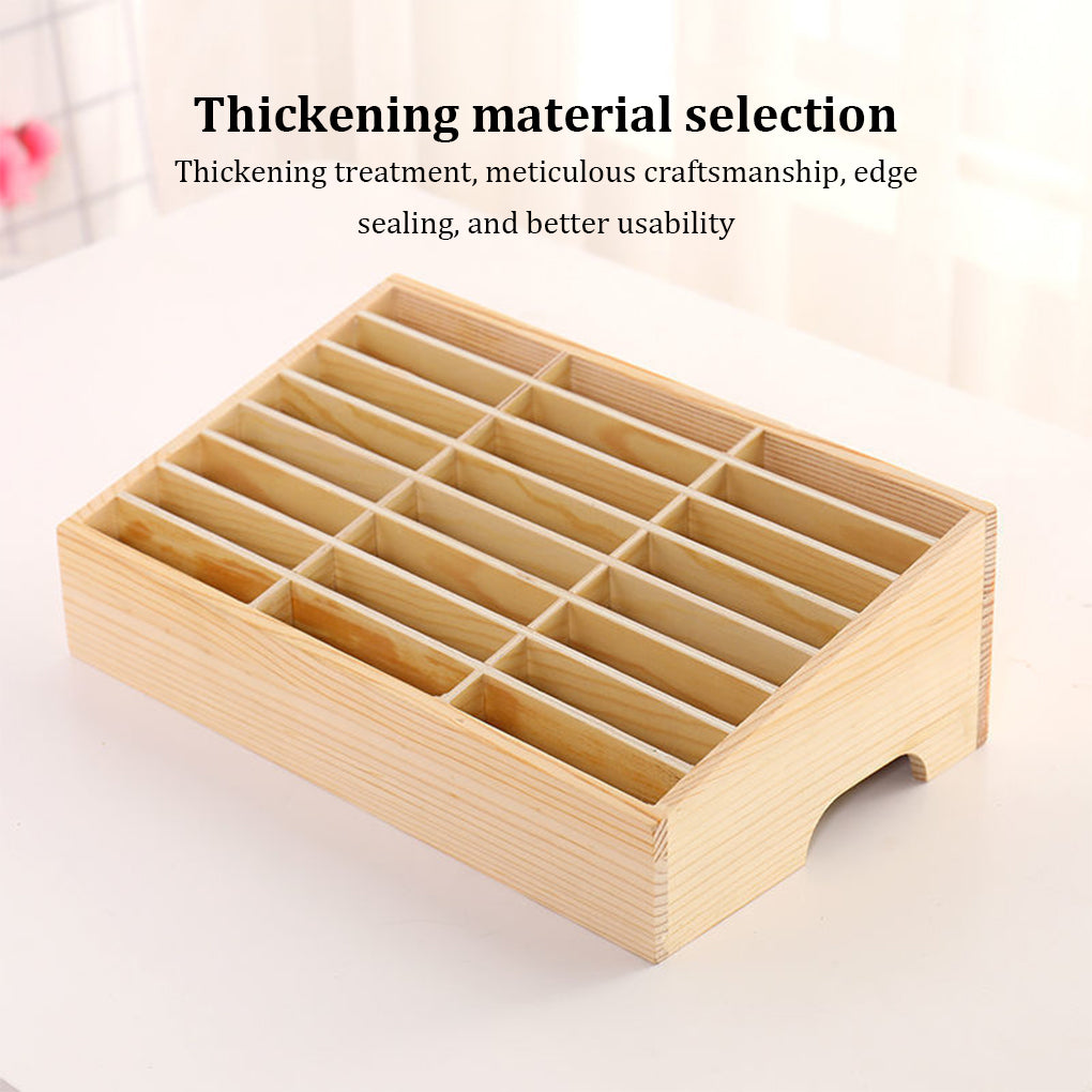 24-Cell Simple Mobile Phone Storage Box, Wooden Multi-Grid Organizer for Office, Classroom Conference Rooms