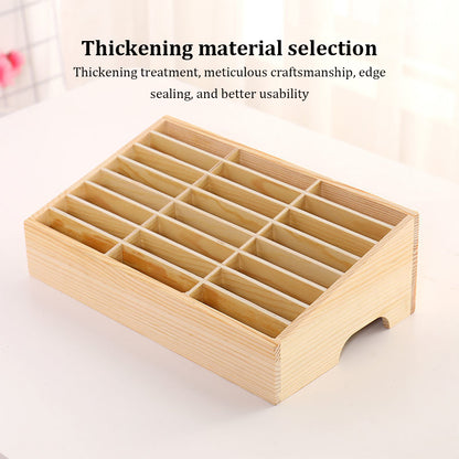 24-Cell Simple Mobile Phone Storage Box, Wooden Multi-Grid Organizer for Office, Classroom Conference Rooms