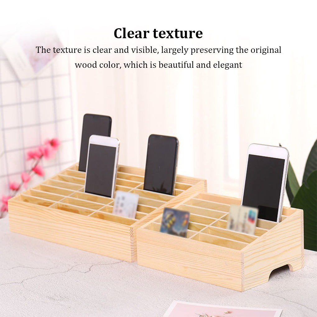 24-Cell Simple Mobile Phone Storage Box, Wooden Multi-Grid Organizer for Office, Classroom Conference Rooms