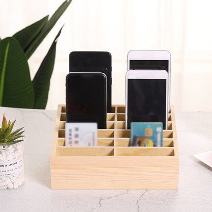 24-Cell Simple Mobile Phone Storage Box, Wooden Multi-Grid Organizer for Office, Classroom Conference Rooms